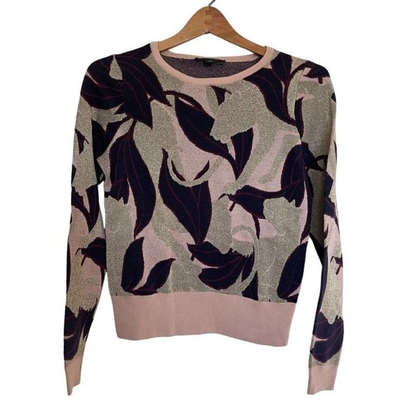 ANN Taylor Super Fine Merino Wool Floral Sparkly Metallic Sweater Medium - Picture 1 of 5